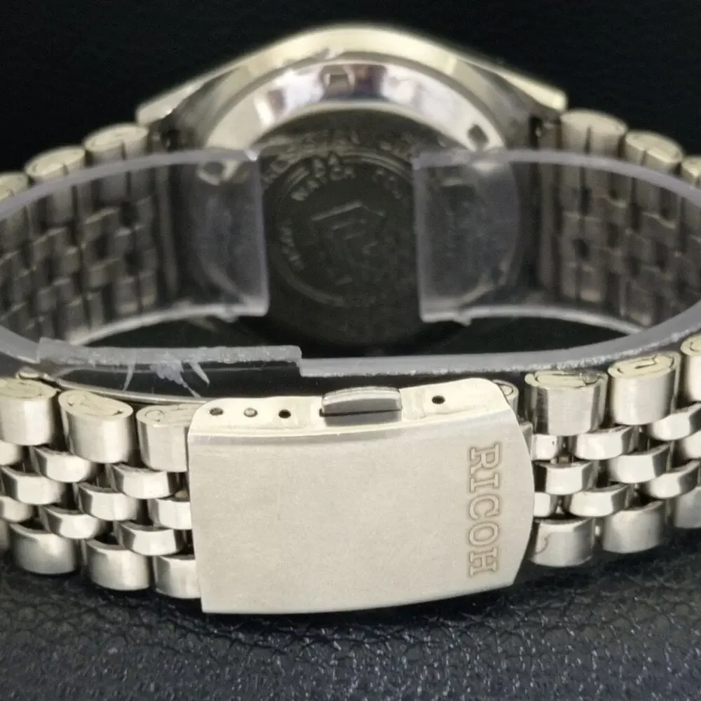 Vintage 1988 Ricoh Automatic Mens Silver Watch W/daydate & Gold accents